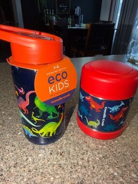 New crocodile Creek Eco Kids Red Dino Drink Bottle & Food Jar Set